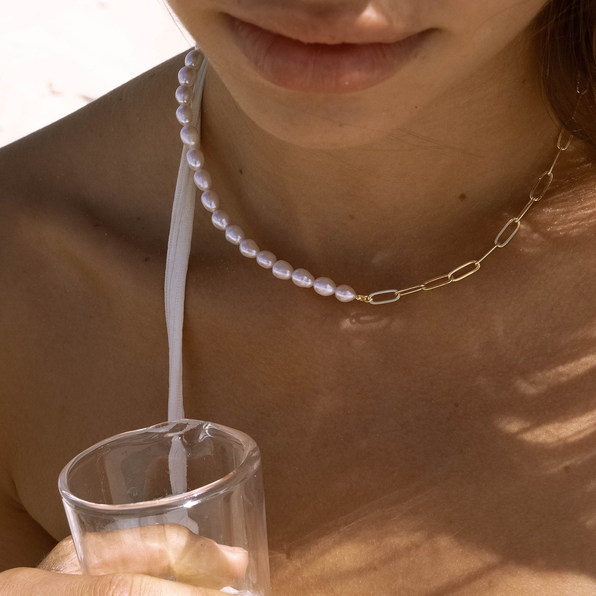 half gold half pearl necklace