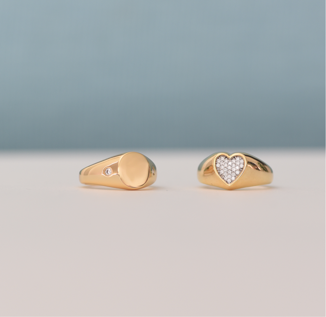 dainty gold signet ring with crystals