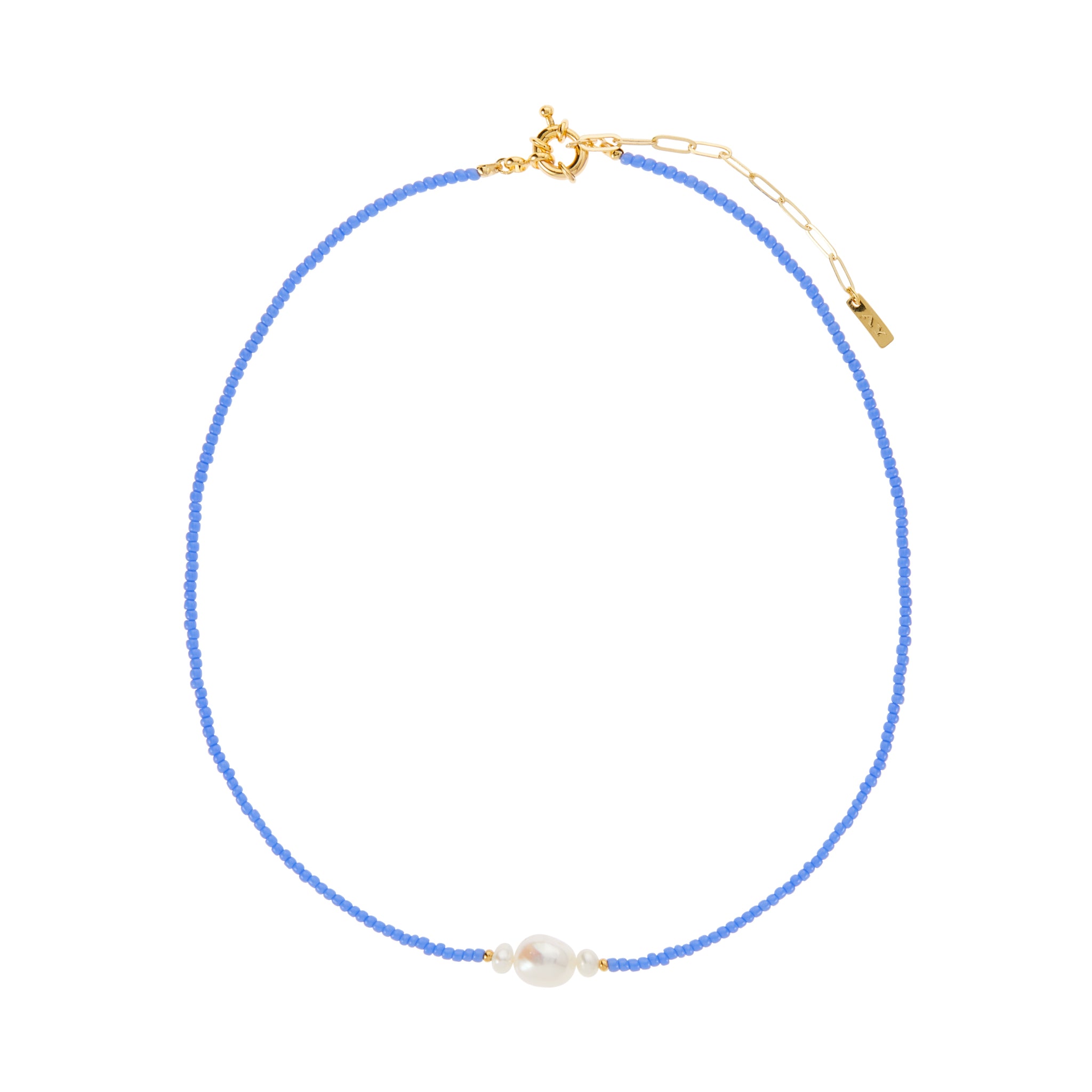 blue beaded choker with pearl