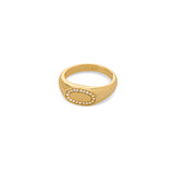 small gold signet ring with crystals